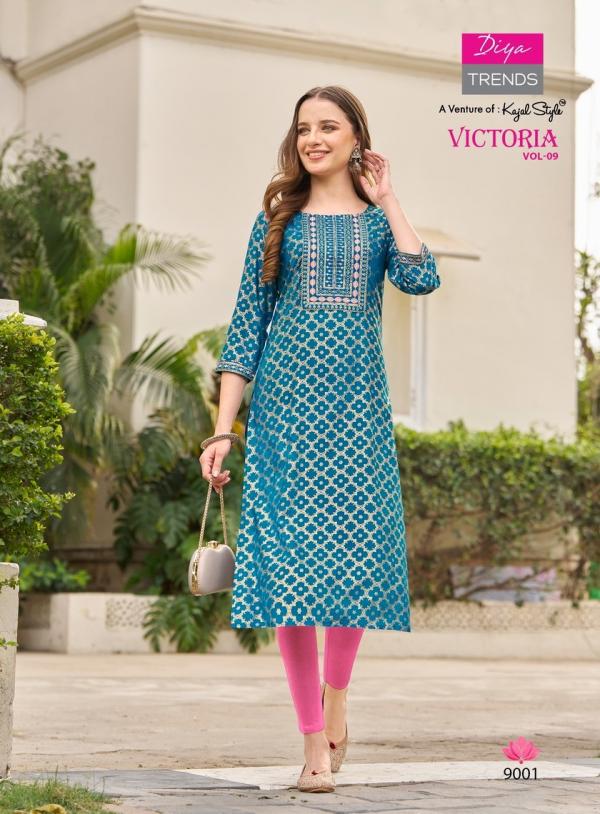 Victoria Vol 9 Diya Trends Classy Rayon Printed Kurti Collection